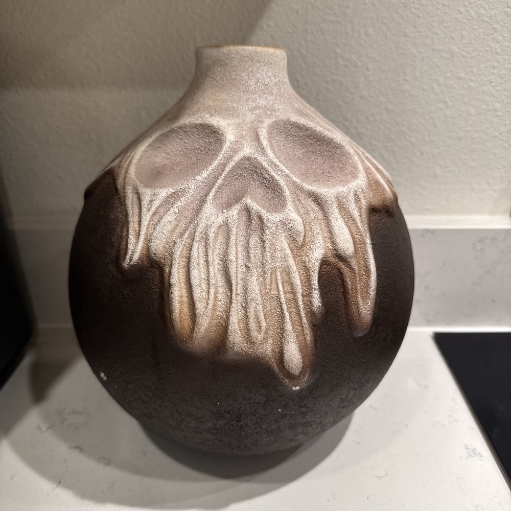 Viral Halloween LARGE Skull Poison Bottle Handmade Ceramic Vase